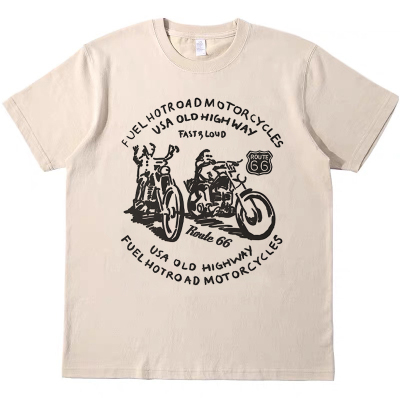 公路摩托高速公路 机车美式T恤复古vintage男女宽松休闲短袖tee