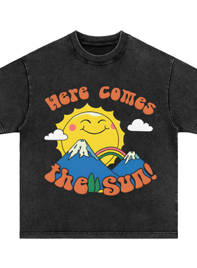 here comes the sun披头士beatles重磅水洗做旧长短袖t恤男女卫衣