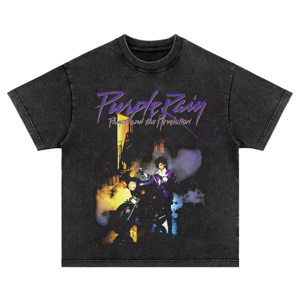 美式复古Vintage tee Prince Purple rain 水洗做旧纯棉短袖t恤男