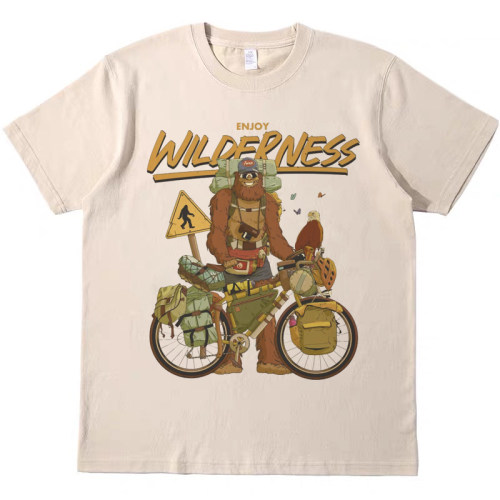 探险家旅行记 卡其色T恤复古美式男女款情侣纯棉宽松bf短袖tshirt