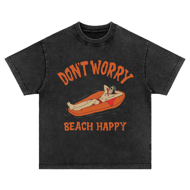 dont worry beach happy 美式复古Vintage水洗做旧长短袖t恤卫衣
