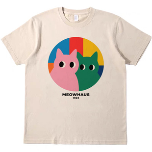 趣味喵豪斯 直喷印花T恤复古vintagetee男女宽松休闲短袖tshirt