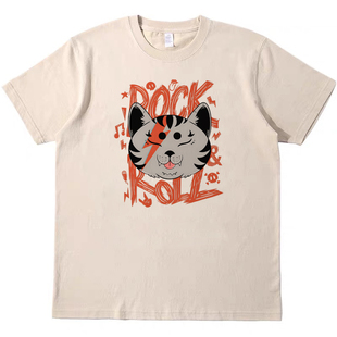 摇滚猫 大卫鲍伊趣味搞怪纯棉T恤美式复古vintage男女情侣宽松tee