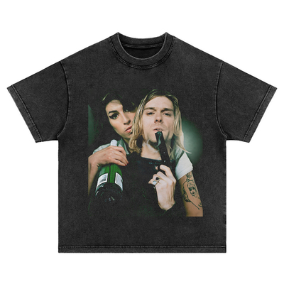 美式复古amy winehouse kurt cobain 水洗做旧纯棉长短袖t恤男女