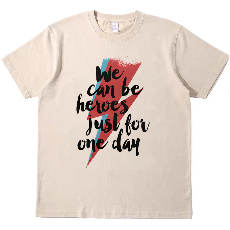 david bowie Heroes歌词T恤复古美式男女款情侣bf纯棉宽松t-shirt图片