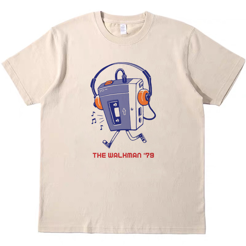 walkman搞怪随身听 百搭美式T恤复古vintage男女宽松纯棉短袖tee