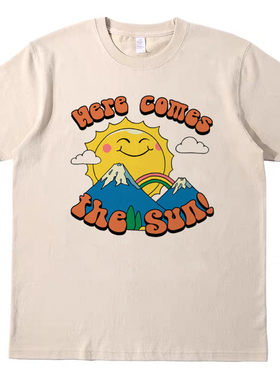 here comes the sun披头士beatles美式T恤复古男女宽松短袖tshirt