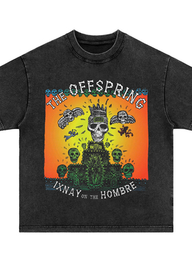 offspring朋克乐队 直喷美式水洗做旧复古纯棉重磅长短袖T恤男女