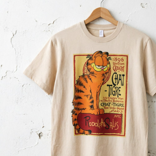 趣味加菲猫海报画 美式复古vintagetee男女情侣短袖t宽松纯棉T恤