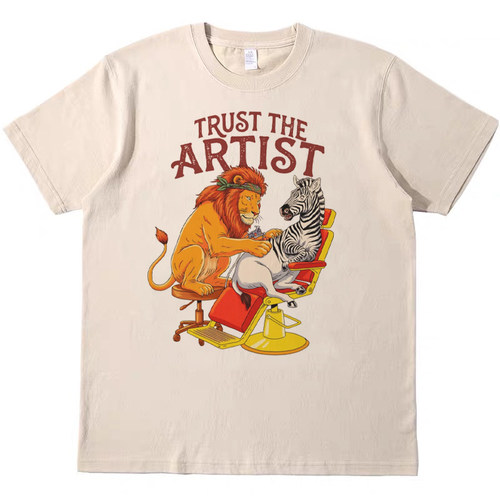 狮子纹身师 美式趣味复古vintage短袖男女情侣T恤纯棉teeshirt