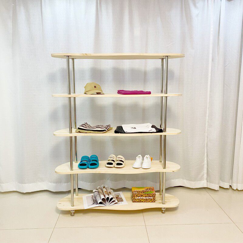 不规则鞋子包包展示架服装店置物架多层实木陈列货架子衣帽展示架