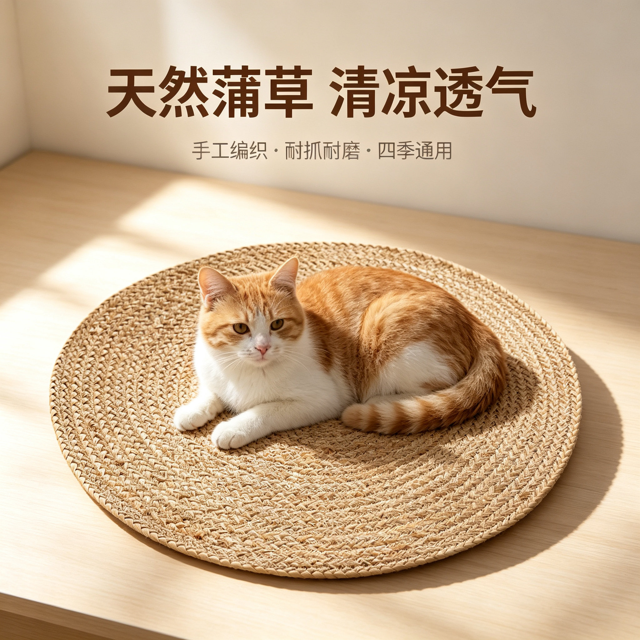 猫狗凉席垫子夏季睡觉透气四季通用耐抓大型犬金毛猫窝蒲草编地垫图片