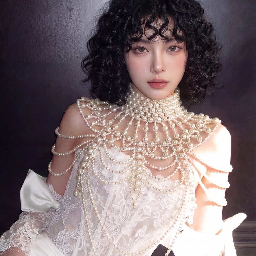 宫廷复古珍珠披肩项链身体链