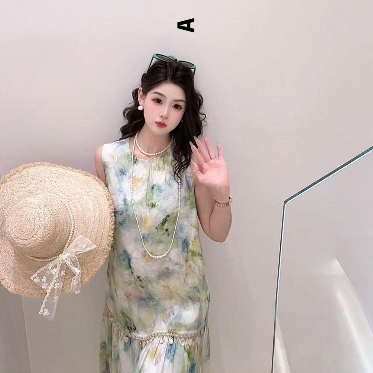 欧洲站2025夏季新款时尚百搭圆领设计感挂脖露肩无袖裙女连衣裙子