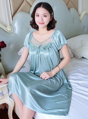 200斤加肥夏季特大码女装短袖宽松睡裙睡衣套加大胖妹妹冰丝裙
