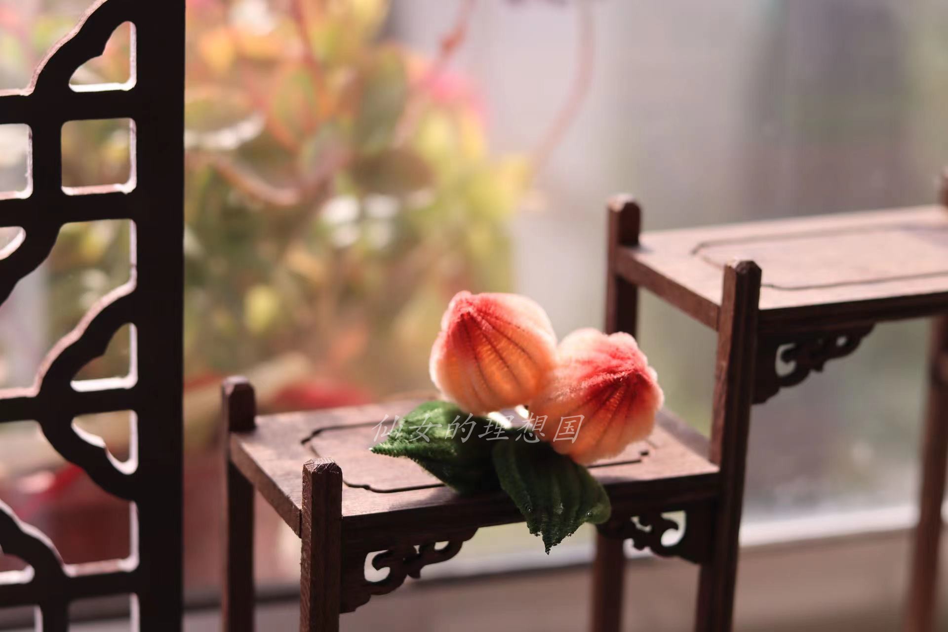 原创设计仿绒花头饰寿桃桃子古风发饰汉服配饰