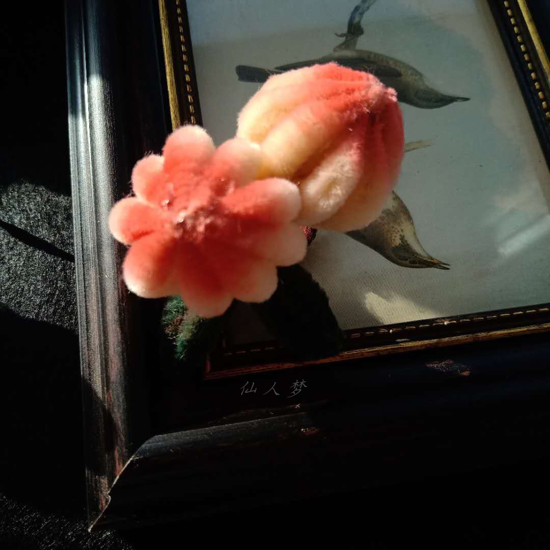 仿故宫寿桃绒花头饰小桃子古装汉服旗头发饰