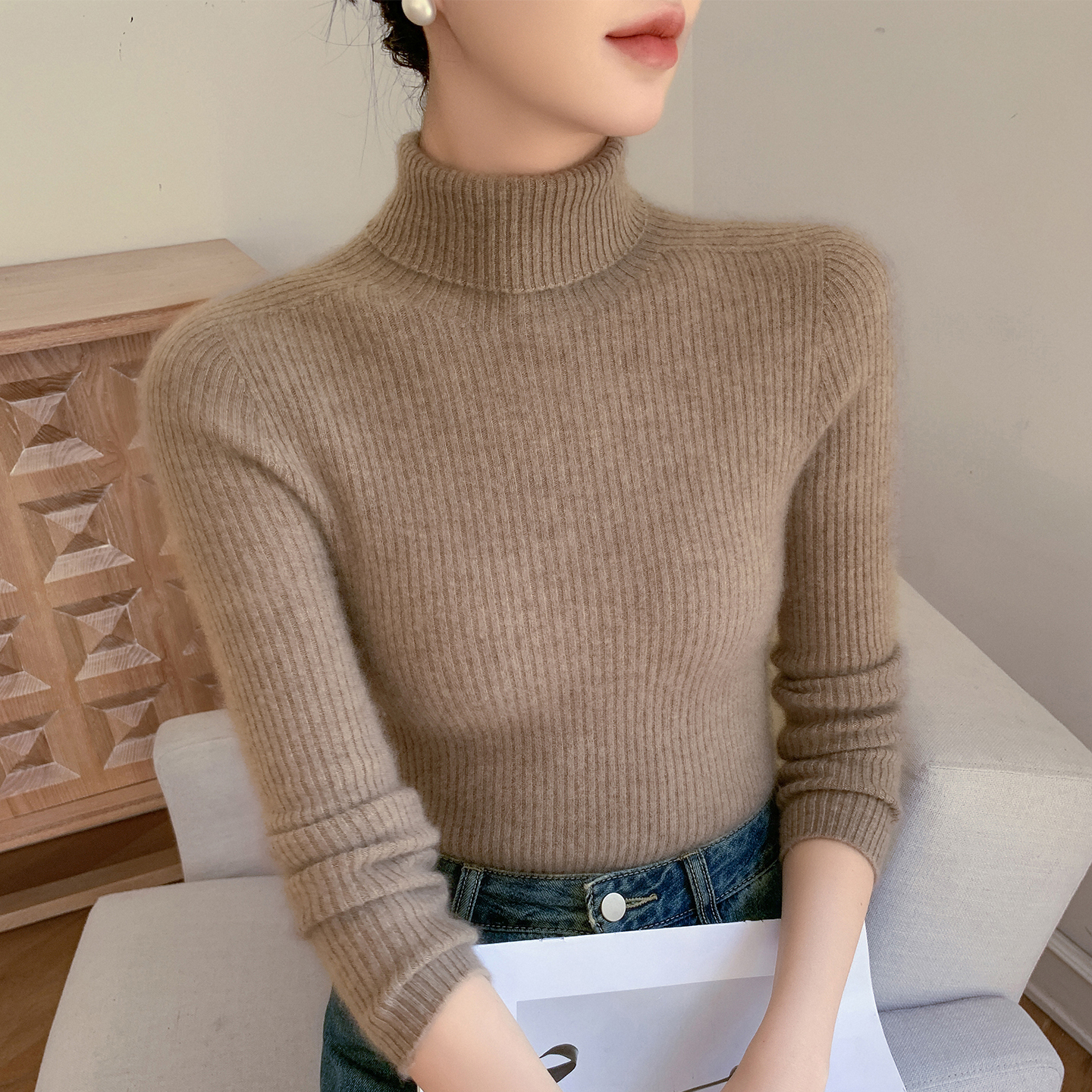 半高领修身毛衣内搭针织打底衫女