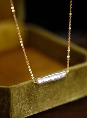 方形银条天然巴洛克珍珠项链简约个性可以单戴可以叠戴40cm+尾链