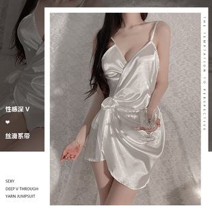 2320 纯欲风家居服套装 瑰若性感系带修身 显瘦睡衣褶皱吊带睡裙女式