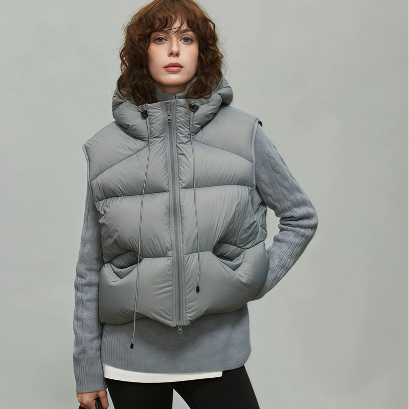 白鹅绒连帽羽绒马甲女短款外穿2024秋冬新款泡芙小个子马夹外套厚