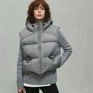 白鹅绒连帽羽绒马甲女短款外穿2024秋冬新款泡芙小个子马夹外套厚