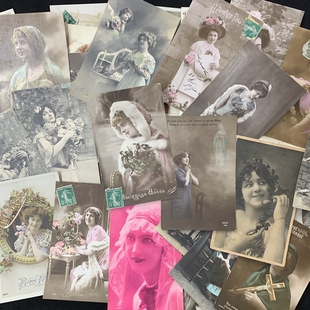 原版 美女主题 复古 珍藏老明信片 欧洲早期