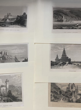 欧洲  19世纪钢版画 雕刻版  建筑风景  古董版画 艺术品  自选