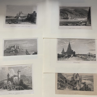 欧洲 19世纪钢版画 雕刻版 建筑风景 古董版画 艺术品 自选
