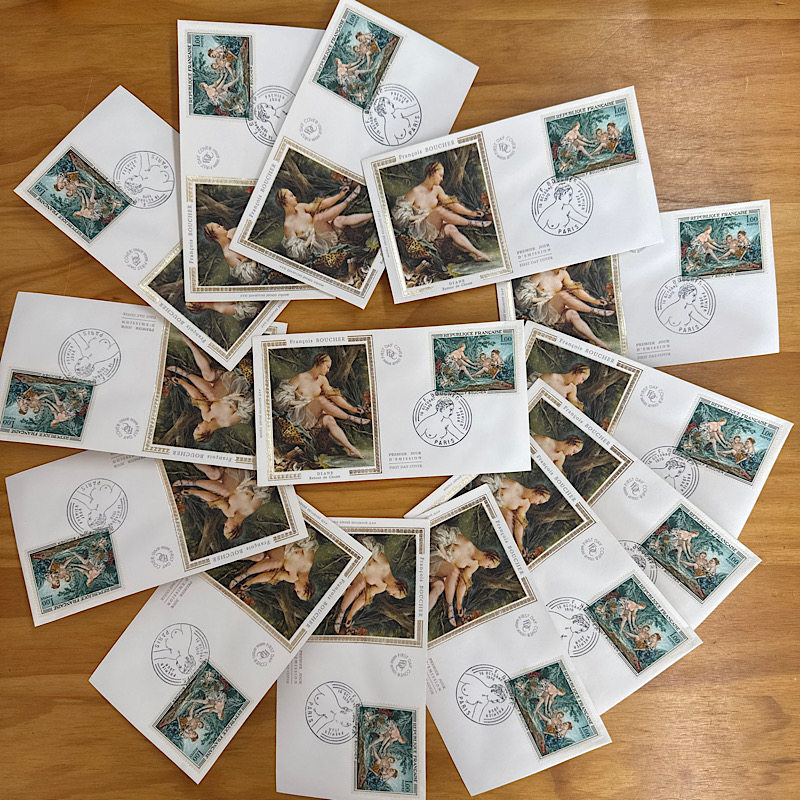 FDC-3 法国1970艺术系列布歇绘画《狩猎归来的狄安娜》丝绸首日封