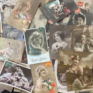原版 美女主题 复古 珍藏老明信片 欧洲早期