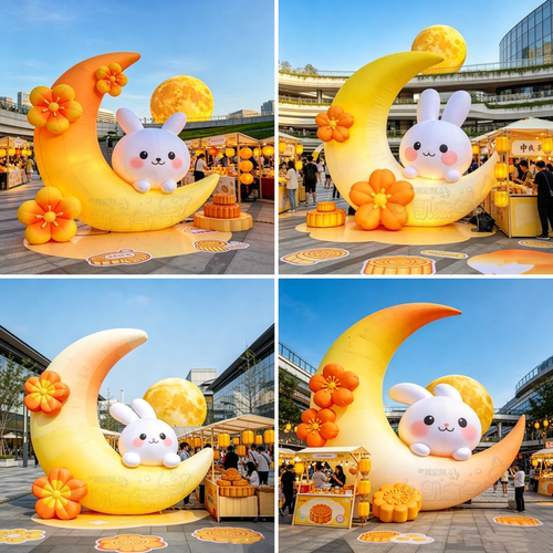 桂花中秋节兔子气模装饰打卡引流