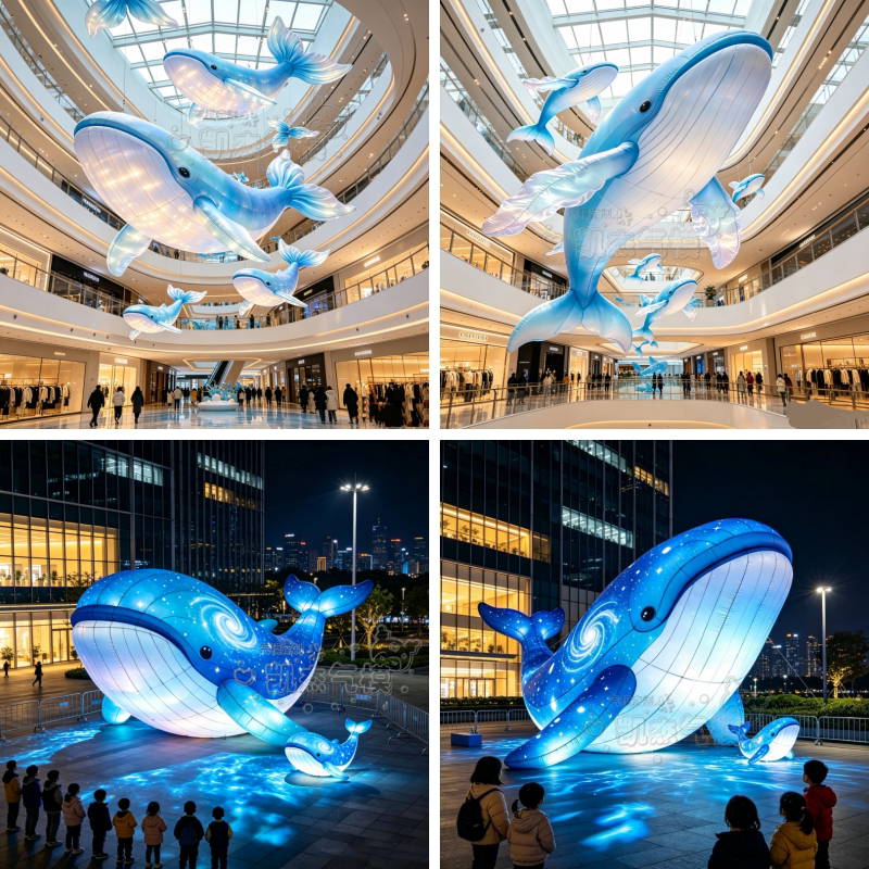 定制海洋生物充气海豚鲸鱼气模发光商场悬挂卡通户外活动装饰道具