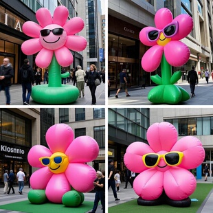 充气炫酷墨镜花朵气模定制户外卡通花朵街区商场美陈春日打卡道具