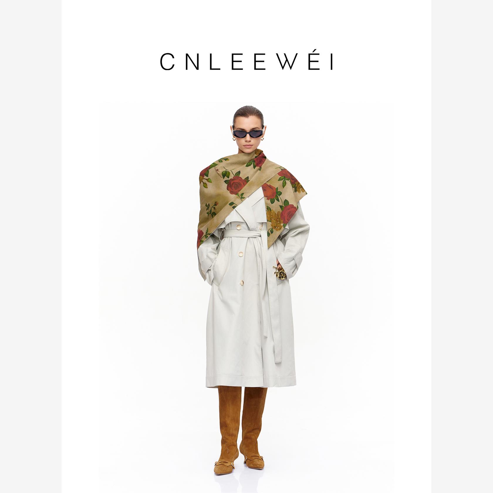 可拆三角巾夹棉印花廓形风衣