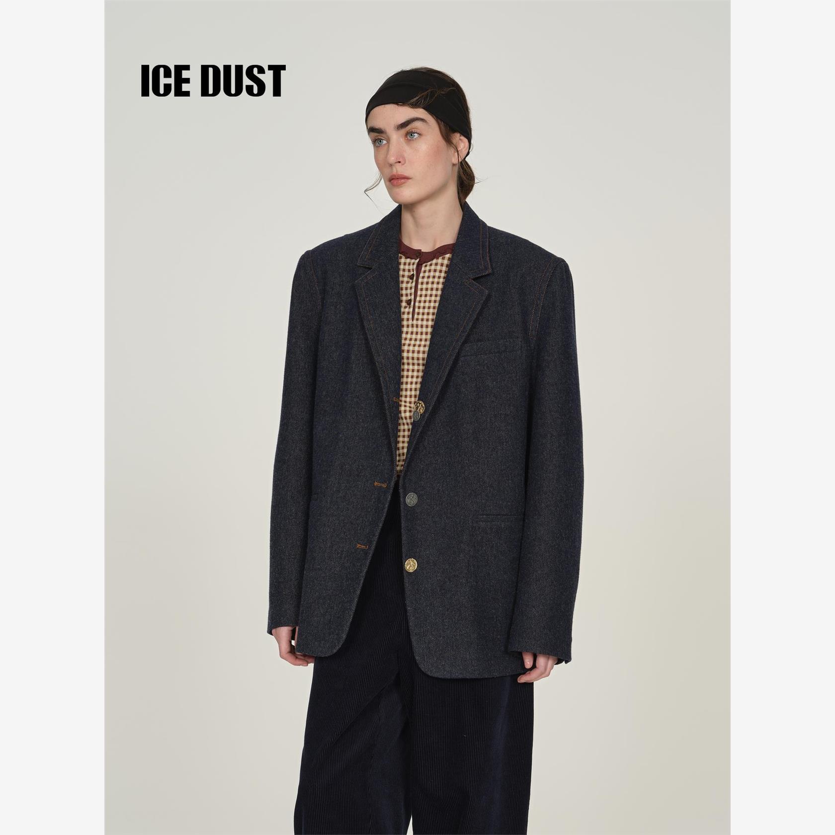 ICE DUST彷牛仔磨毛西装外套女25PF秋冬季新款短款高级感休闲上衣