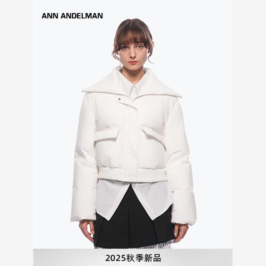 设计师ANN ANDELMAN白色短款羽绒服冬季毛织翻领轻薄内胆保暖外套