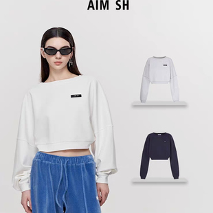 AIM 后摆弧形卫衣女 SH宽松休闲圆领套头运动衫