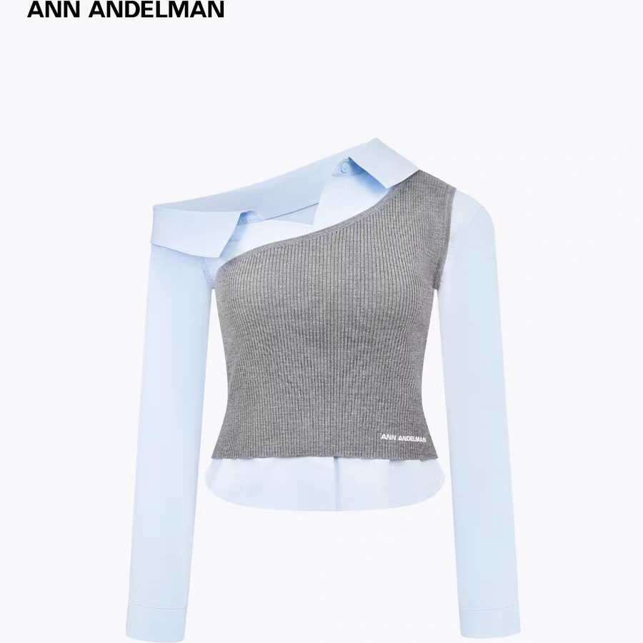 ANN ANDELMAN26春季新款气质露肩衬衫针织背心两件套叠穿长袖上衣