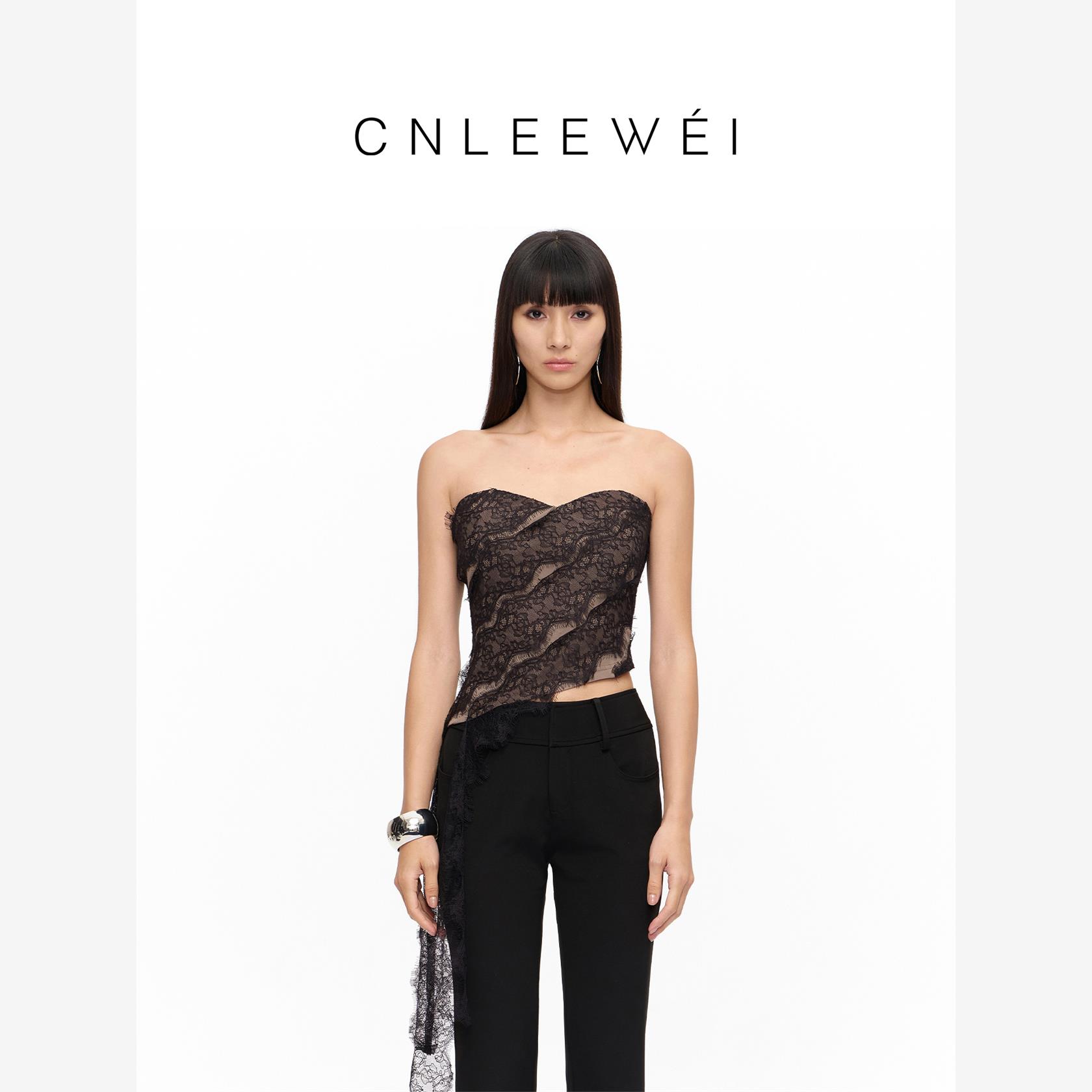 性感蕾丝撞色飘带拼接抹胸