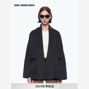 设计师ANN ANDELMAN 披肩包裹式双面呢大衣女冬中长款毛呢外套