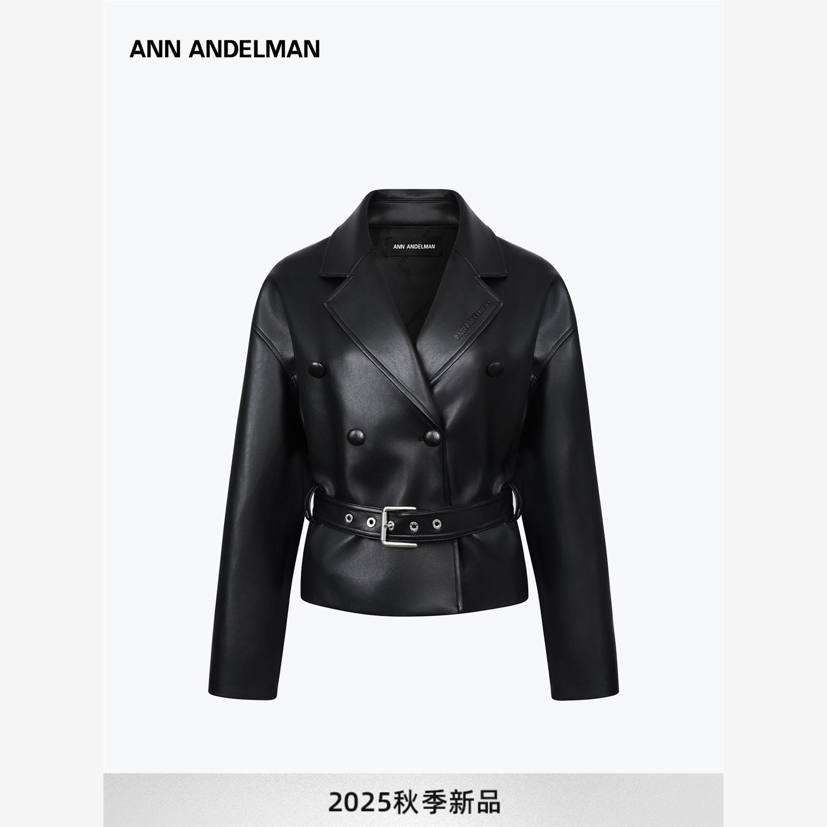 黑色酷飒风机车双排扣短款皮衣