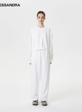 设计师 LE ALESSANDRA 白色圆领弧形下摆棉质卫衣运动裤套装