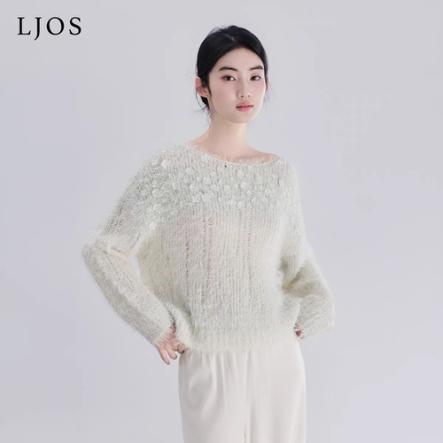 LJOS琉璃绿定制染色花朵针织衫2025冬女毛衣