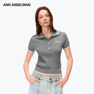 翻领短款短袖扭花POLO修身针织