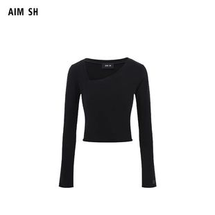 打底衫 不规则斜开领混纺长袖 内搭T恤 SH女士 AIM