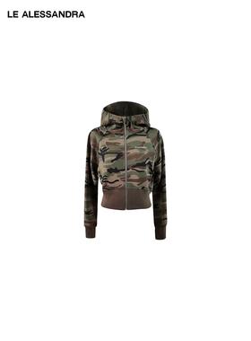 LE ALESSANDRA 迷彩工装收腰连帽拉炼卫衣