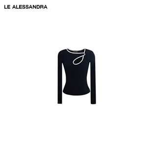 LE ALESSANDRA 镂空撞色机能按扣修身内搭长袖上衣