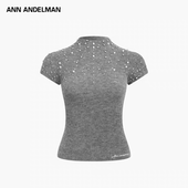ANDELMAN银河系列珍珠钻饰半高领短袖 针织衫 时尚 ANN 修身 显瘦上衣