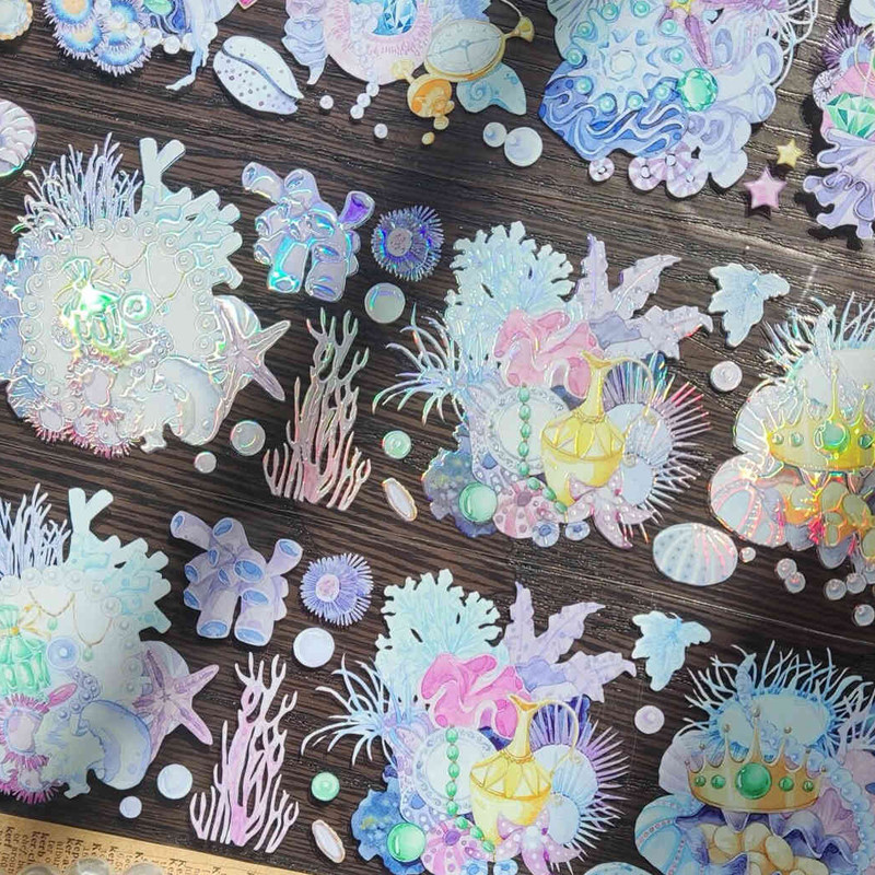 同花顺珊瑚海PET虹光胶带贴纸